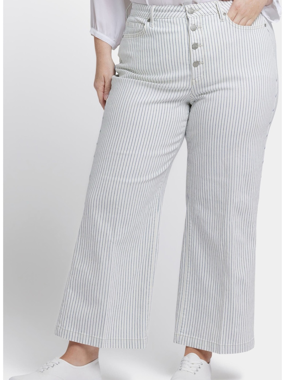 NYDJ Teresa Stripe Exposed Button Ankle Wide Leg Jeans 14W Palencia Stripe - Picture 1 of 7